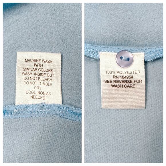 Blue 3/4 sleeve silky tunic blouse with keyhole / peasant / career work business - Picture 4 of 5